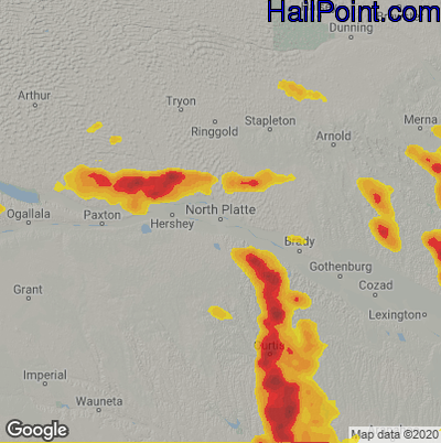 Hail Map for North Platte, NE Region on June 4, 2022