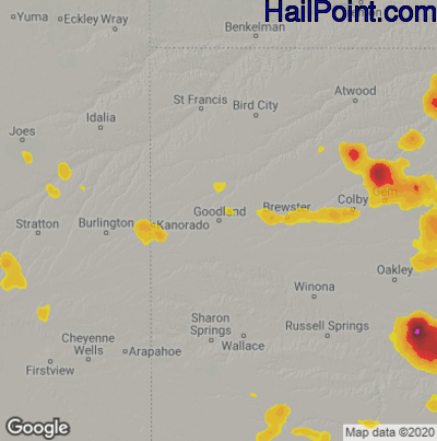 Hail Map for Goodland, KS Region on June 4, 2022 