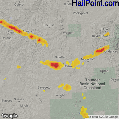Hail Map for Gilette, WY Region on June 5, 2022