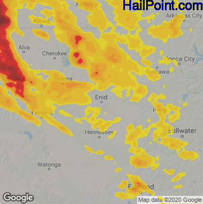 Hail Map for Enid, OK Region on June 5, 2022 