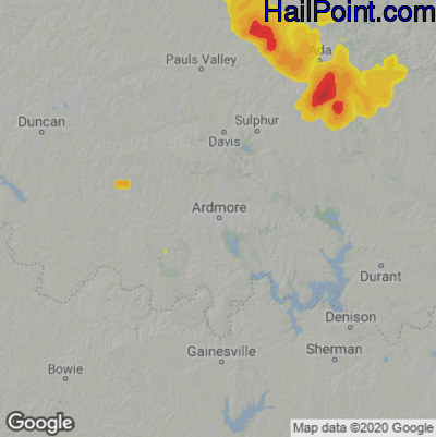 Hail Map for Ardmore, OK Region on June 5, 2022 
