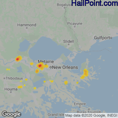 Hail Map for New Orleans, LA Region on June 5, 2022 
