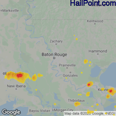 Hail Map for Baton Rouge, LA Region on June 5, 2022