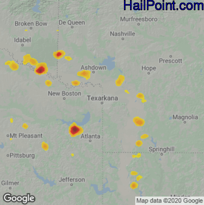 Hail Map for Texarkana, AR Region on June 5, 2022