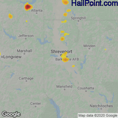 Hail Map for Shreveport, LA Region on June 5, 2022