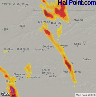 Hail Map for Goodland, KS Region on June 5, 2022
