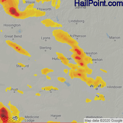 Hail Map for Hutchinson, KS Region on June 5, 2022