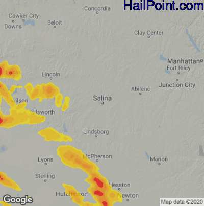 Hail Map for Salina, KS Region on June 5, 2022 