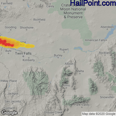 Hail Map for Burley, ID Region on June 6, 2022