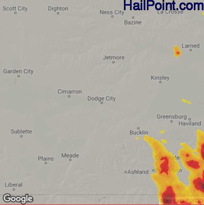 Hail Map for Dodge City, KS Region on June 6, 2022