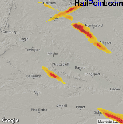 Hail Map for Scottsbluff, NE Region on June 6, 2022 