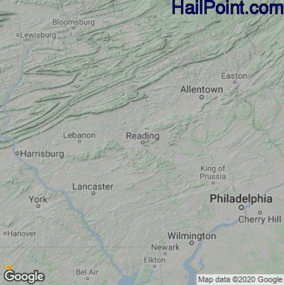 Hail Map for Reading, PA Region on June 6, 2022