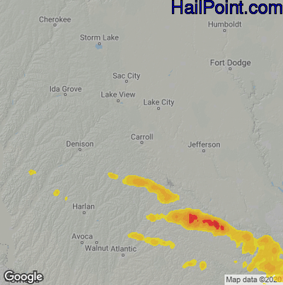 Hail Map for Carroll, IA Region on June 6, 2022