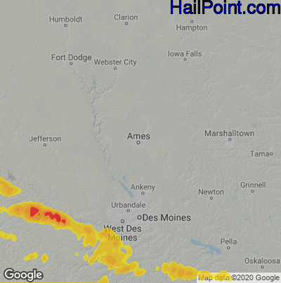 Hail Map for Ames, IA Region on June 6, 2022
