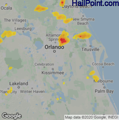 Hail Map for Orlando, FL Region on June 6, 2022