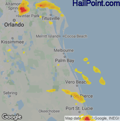 Hail Map for Palm Bay, FL Region on June 6, 2022 