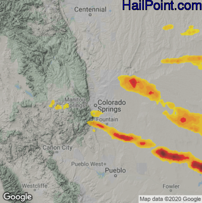 Hail Map for Colorado Springs, CO Region on June 6, 2022