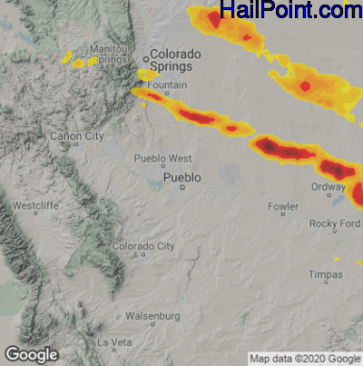 Hail Map for Pueblo, CO Region on June 6, 2022