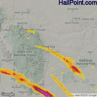 Hail Map for Rapid City, SD Region on June 6, 2022