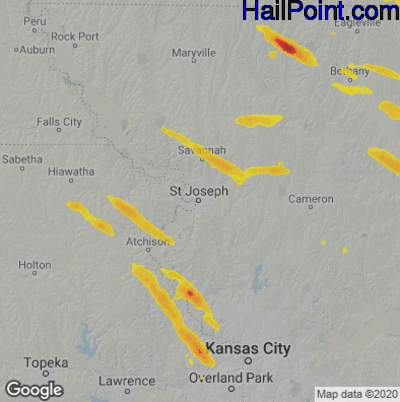 Hail Map for St. Joseph, MO Region on June 6, 2022