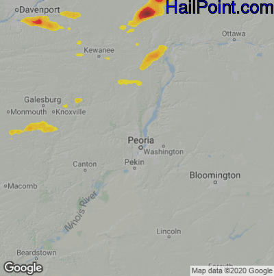 Hail Map for Peoria, IL Region on June 6, 2022