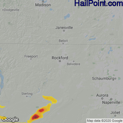 Hail Map for Rockford, IL Region on June 6, 2022 