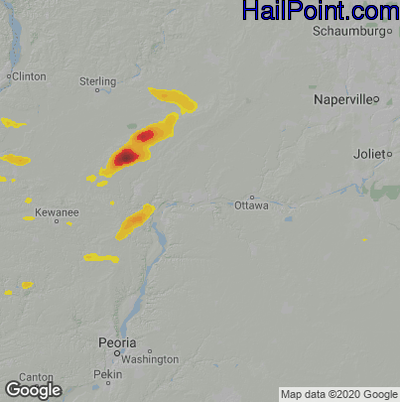 Hail Map for Peru, IL Region on June 6, 2022 