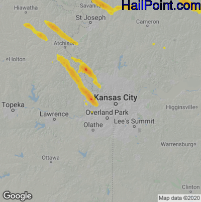 Hail Map for Kansas City, KS Region on June 6, 2022
