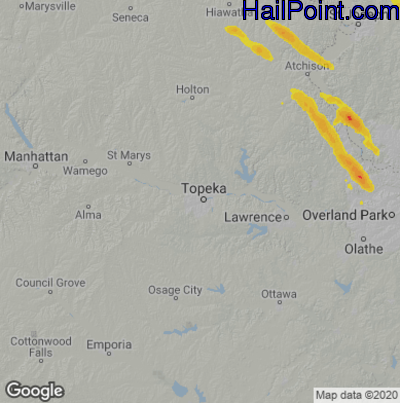 Hail Map for Topeka, KS Region on June 6, 2022 