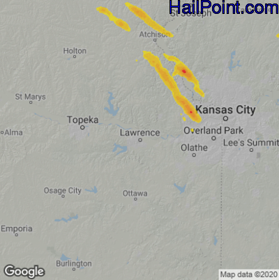 Hail Map for Lawerence, KS Region on June 6, 2022