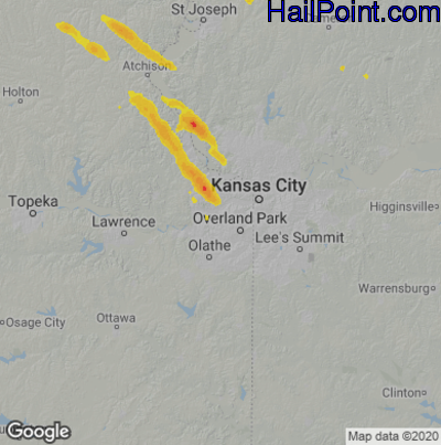 Hail Map for Shawnee, KS Region on June 6, 2022 