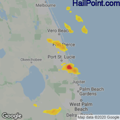 Hail Map for Port St. Lucie, FL Region on June 6, 2022 