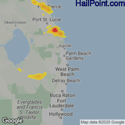 Hail Map for West Palm Beach, FL Region on June 6, 2022