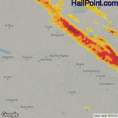 Hail Map for North Platte, NE Region on June 6, 2022