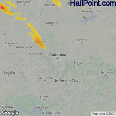 Hail Map for Columbia, MO Region on June 6, 2022