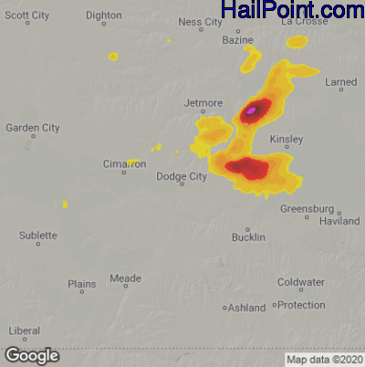 Hail Map for Dodge City, KS Region on June 7, 2022