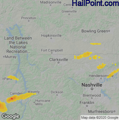 Hail Map for Clarksville, TN Region on June 7, 2022 