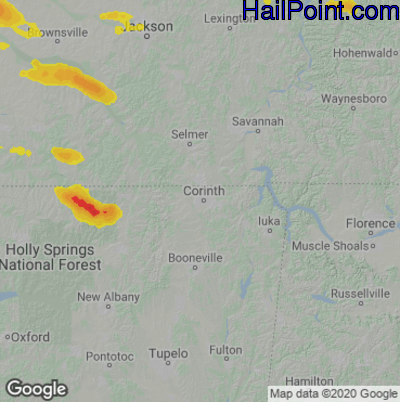 Hail Map for Corinth, MS Region on June 7, 2022