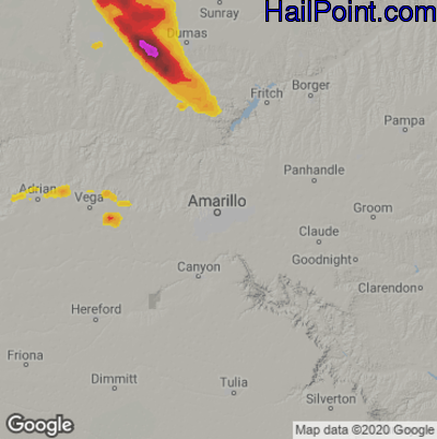 Hail Map for Amarillo, TX Region on June 7, 2022