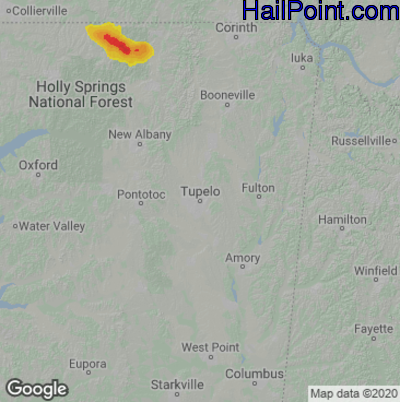 Hail Map for Tupelo, MS Region on June 7, 2022