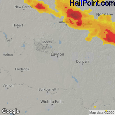 Hail Map for Lawton, OK Region on June 7, 2022