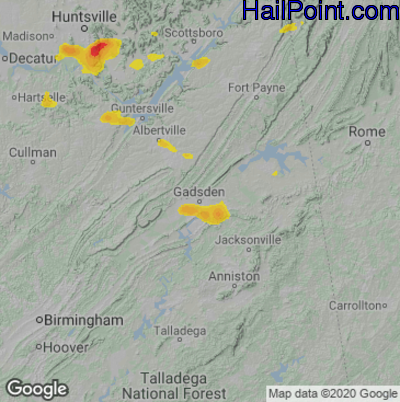 Hail Map for Gadsen, AL Region on June 7, 2022