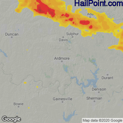 Hail Map for Ardmore, OK Region on June 7, 2022