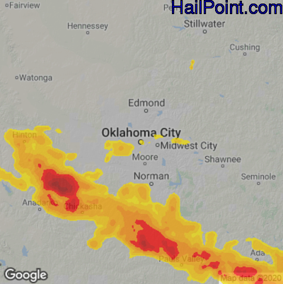 Hail Map for Oklahoma City, OK Region on June 7, 2022