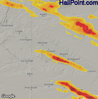 Hail Map for Scottsbluff, NE Region on June 7, 2022