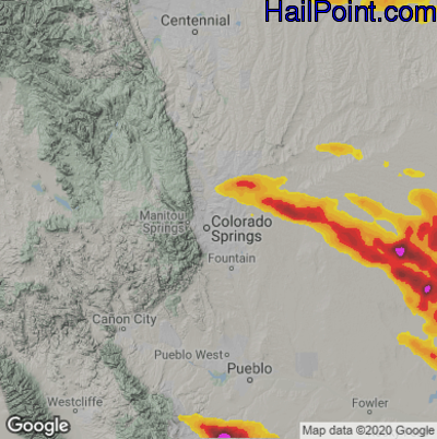 Hail Map for Colorado Springs, CO Region on June 7, 2022