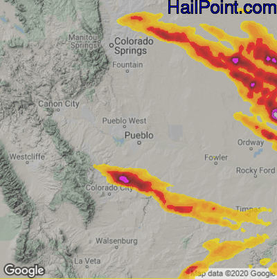 Hail Map for Pueblo, CO Region on June 7, 2022