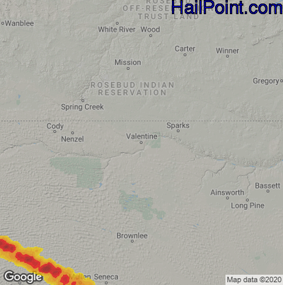 Hail Map for Valentine, NE Region on June 7, 2022