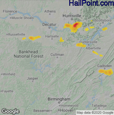 Hail Map for Cullman, AL Region on June 7, 2022
