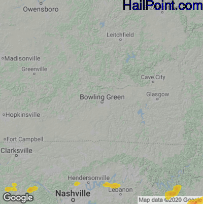 Hail Map for Bowling Green, KY Region on June 7, 2022
